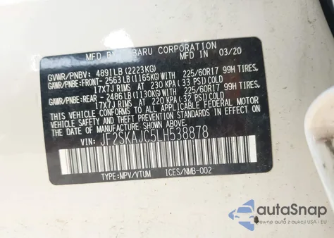 2020 Subaru Forester Premium from USA, damaged, VIN JF2SKAJC5LH538878